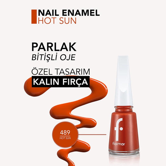 Flormar Nail Enamel 489 Hot Sun Pigmented Nail Polish by Beauty Care Bag