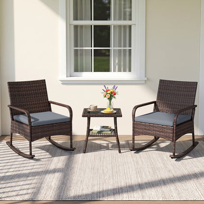 3-piece PE wicker rocking bistro set with cushions and side table by DirectDeals, view 18