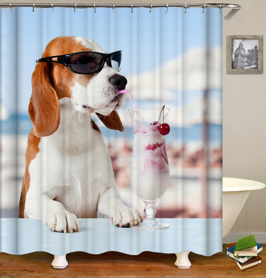 Vacation Dog Shower Curtain by Amethyst Hera