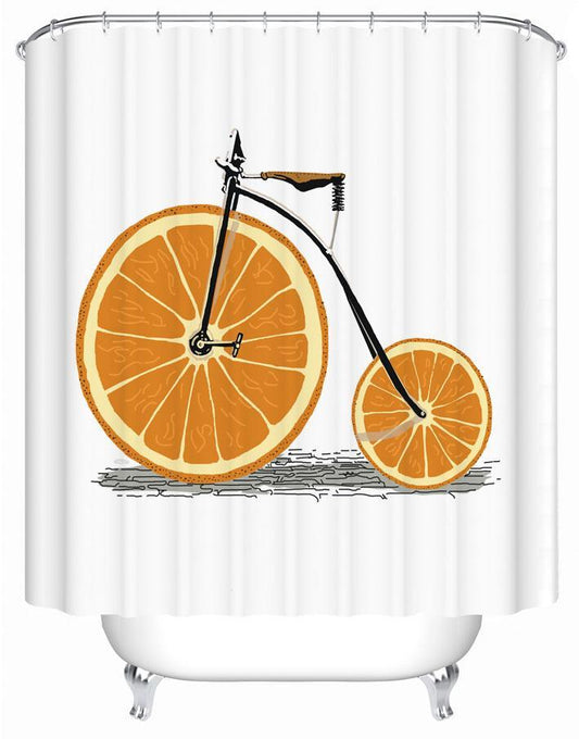 Orange Bicycle Shower Curtain by Amethyst Hera