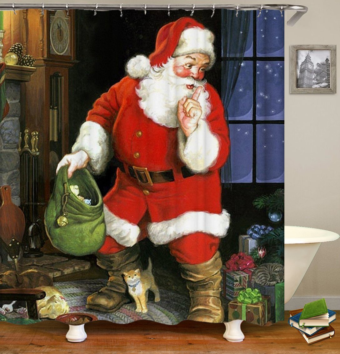 Vintage Santa Shower Curtain by Amethyst Hera