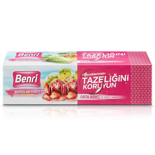 Benri Refrigerator Storage Bags - Medium Size, 30 Count - Food Safe, Transparent, Kitchen Organization by Beauty Care Bag