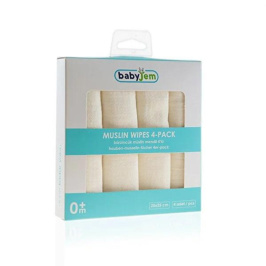 Babyjem: Softest Baby Muslin Cloths - 100% Cotton, Gentle & Absorbent Newborn Face, Burp, Wash Cloths (4-Pack, 9.8x9.8 in) by Beauty Care Bag
