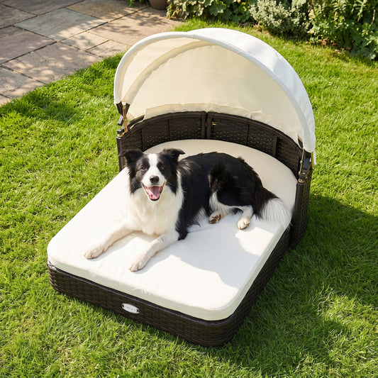 Rattan Pet Daybed with Adjustable Canopy for Small & Medium Dogs by DirectDeals
