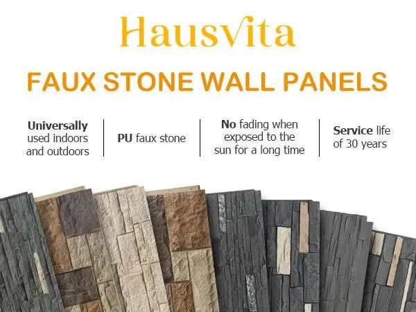 Hausvita Faux Stone Wall Siding Panel, PU Stone Veneer Exterior, 46.46" x 13" by HAUSVITA