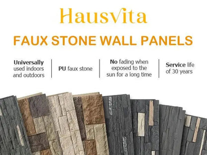 Hausvita Faux Stone Wall Siding Panel, PU Stone Veneer Exterior, 46.46" x 13" by HAUSVITA