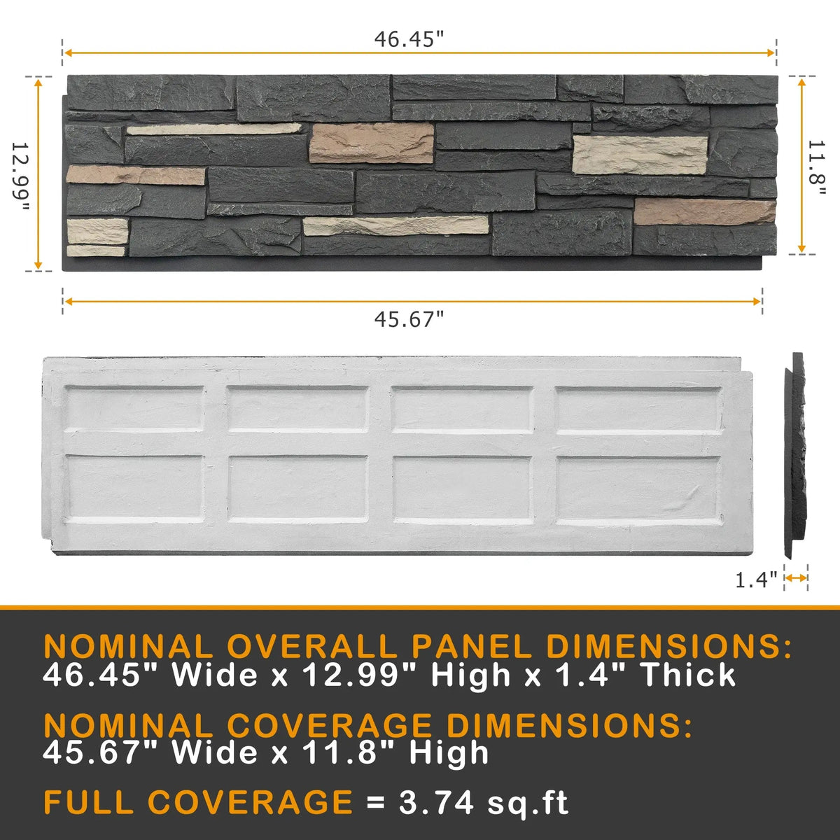 Hausvita Faux Stone Wall Siding Panel, PU Stone Veneer Exterior, 46.46" x 13" by HAUSVITA