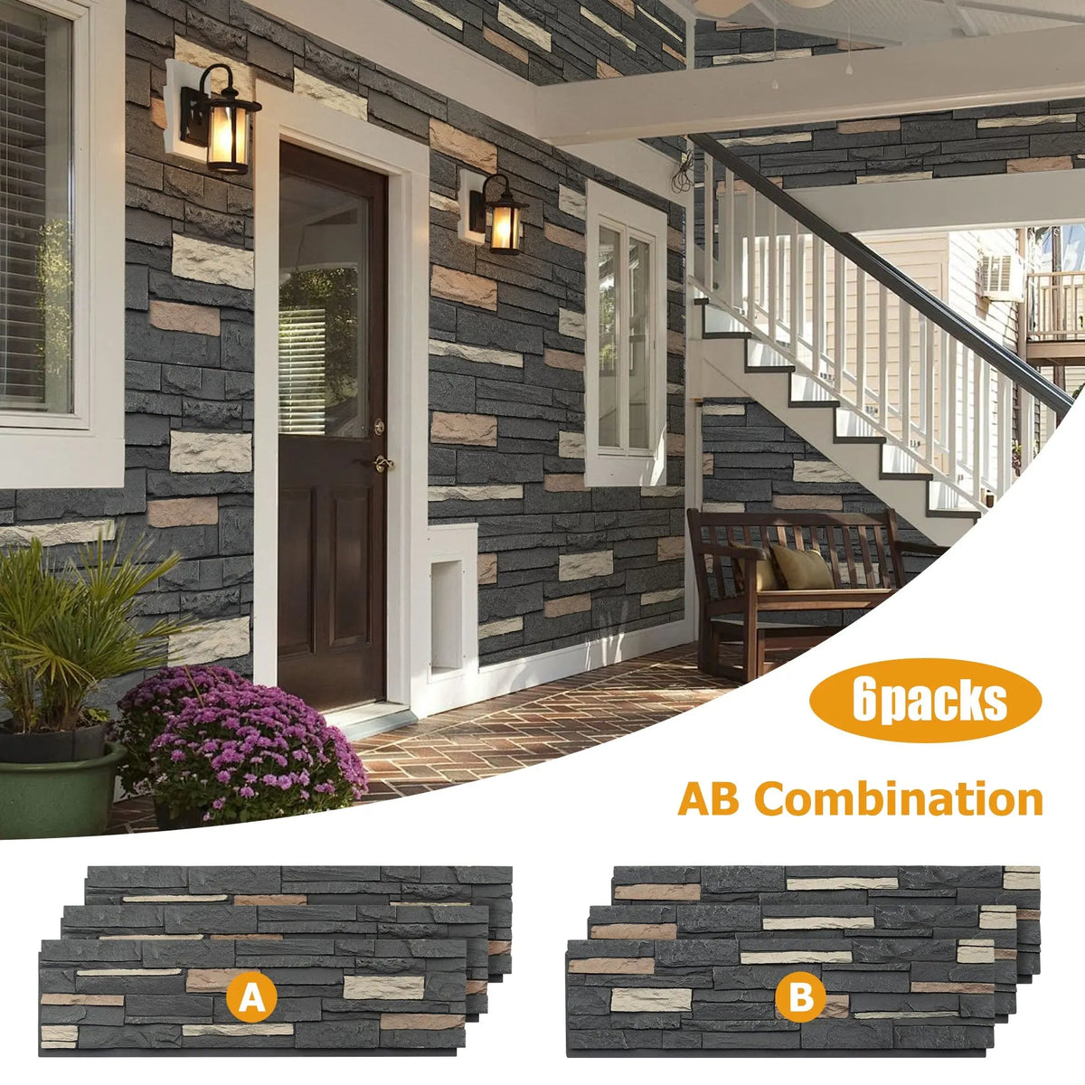 Hausvita Faux Stone Wall Siding Panel, PU Stone Veneer Exterior, 46.46" x 13" by HAUSVITA