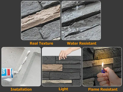 Hausvita Faux Stone Wall Siding Panel, PU Stone Veneer Exterior, 46.46" x 13" by HAUSVITA