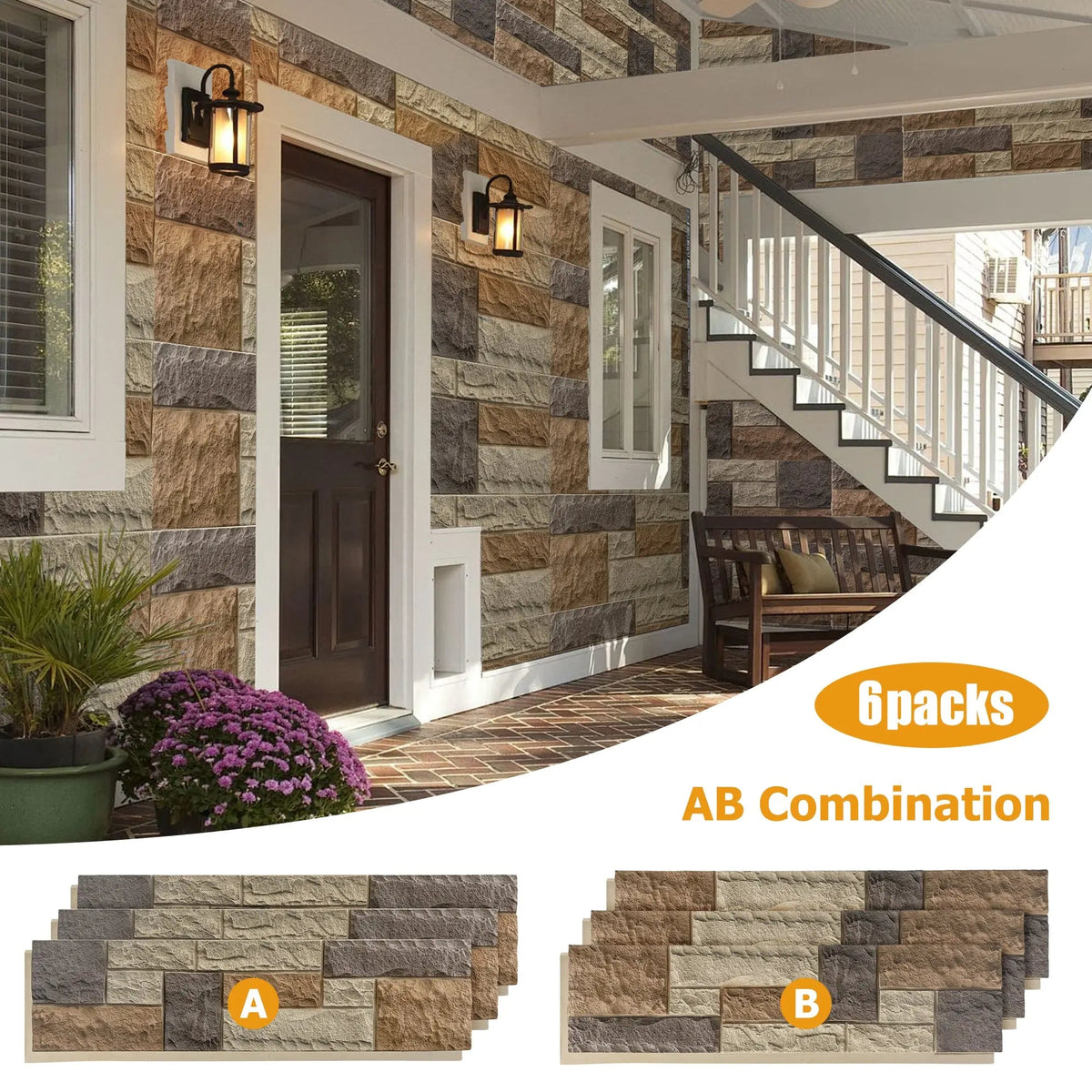 Hausvita Faux Stone Wall Siding Panel, PU Stone Veneer Exterior, 46.46" x 13" by HAUSVITA