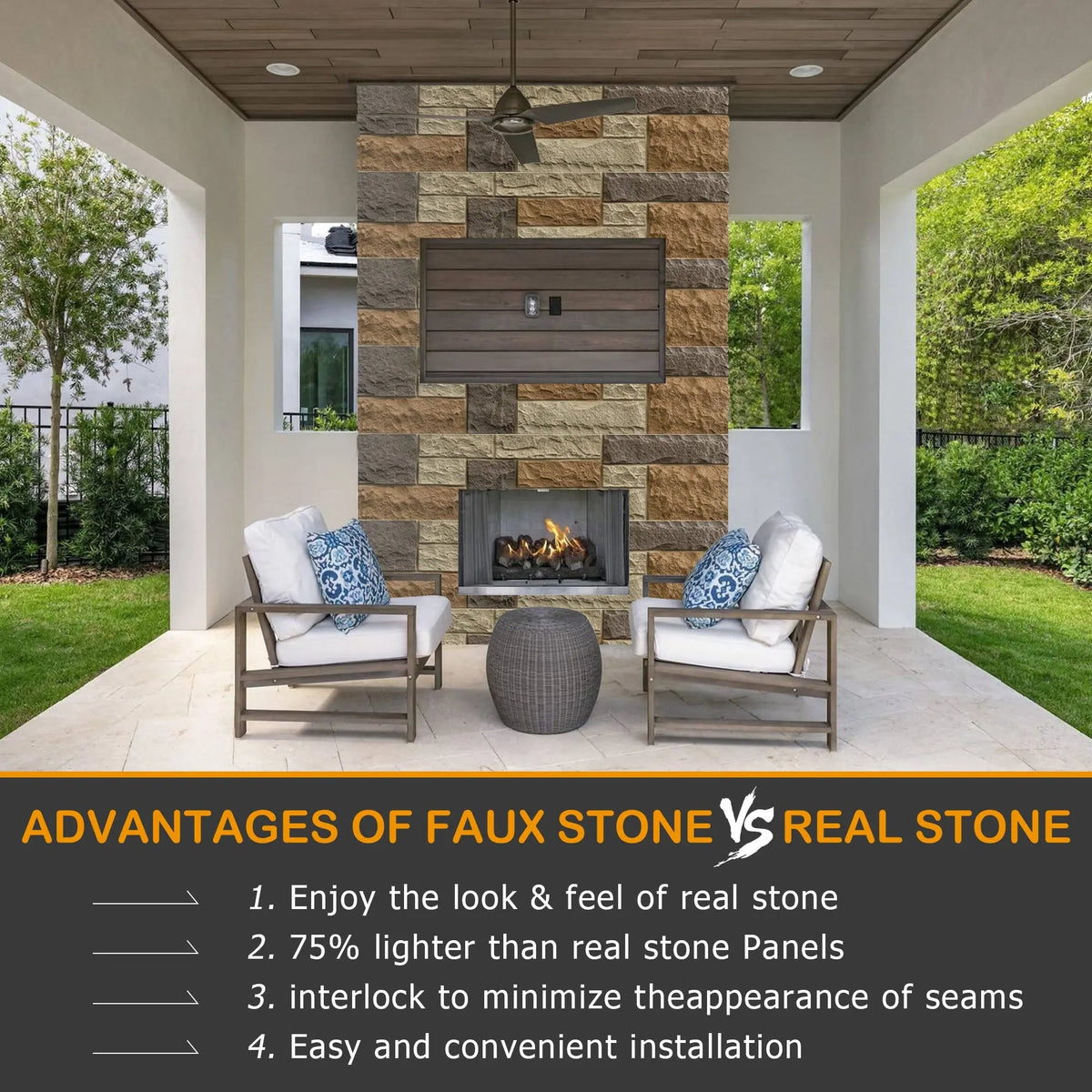 Hausvita Faux Stone Wall Siding Panel, PU Stone Veneer Exterior, 46.46" x 13" by HAUSVITA