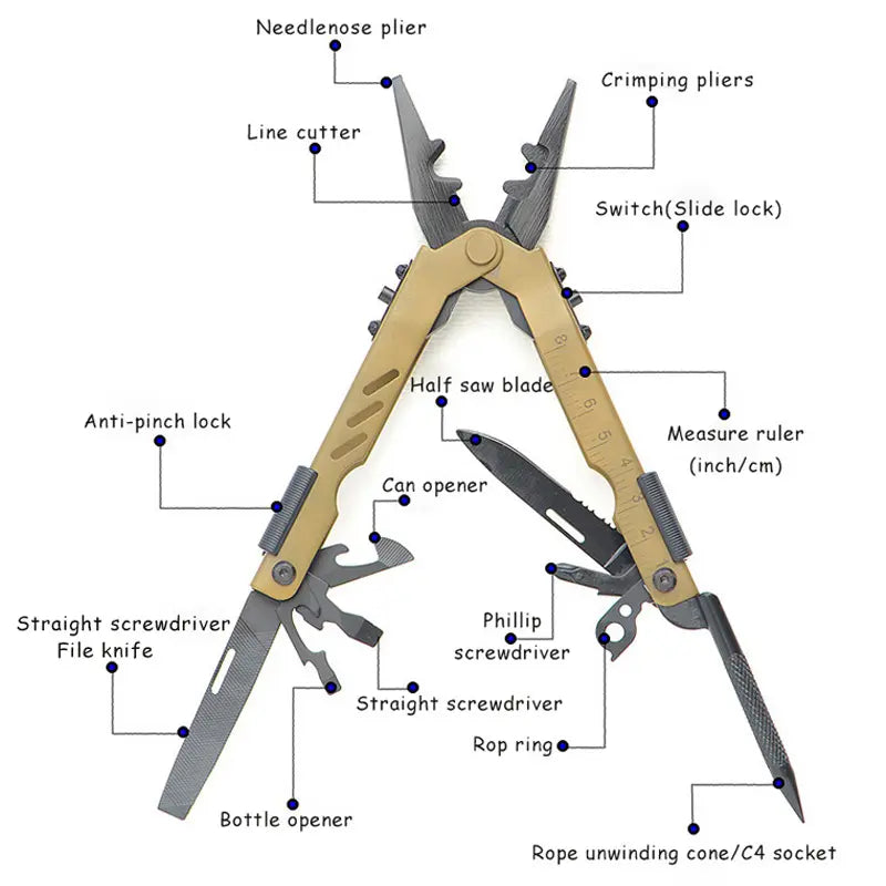 Multitool Multifunctional Stainless steel Pliers For Camping, Hiking and everyday Use by Outdoorzees
