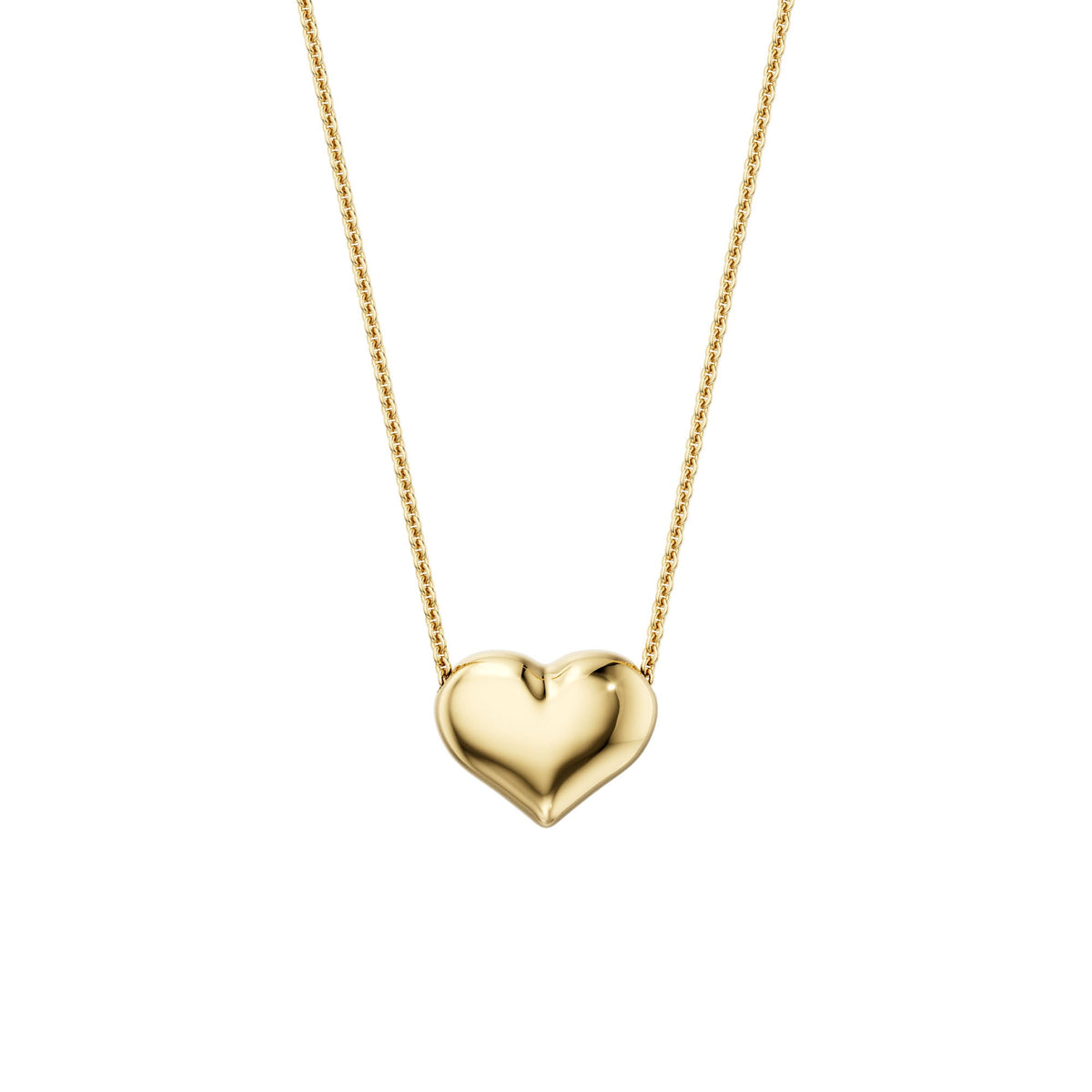 Floating Puff Heart Pendant Necklace 14K Yellow Gold on Box Chain Italy UNICORNJ 16" by Massete