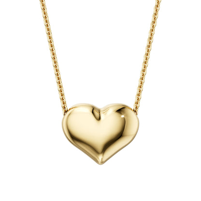 Floating Puff Heart Pendant Necklace 14K Yellow Gold on Box Chain Italy UNICORNJ 16" by Massete