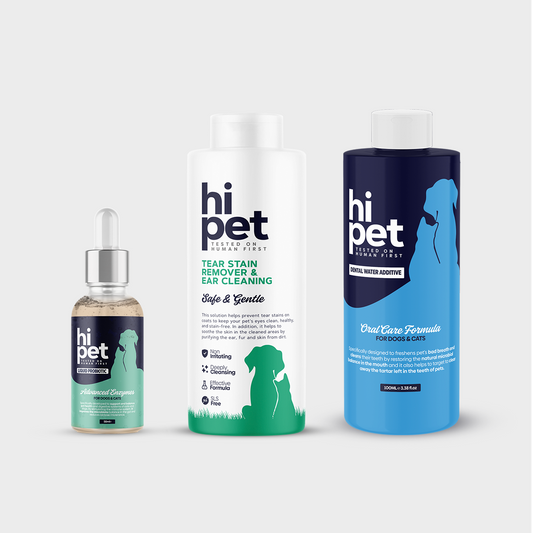 HiPet Daily Care Set, Tear Stain & Ear Cleaning Solution + Oral Care Water + Liquid Probiotic, 3-Piece Bundle by Beauty Care Bag