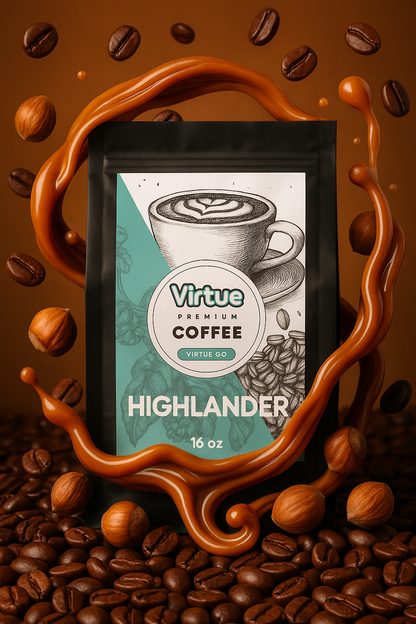 Highlander butterscotch, caramel and hazelnut flavored coffee, 16 oz bag
