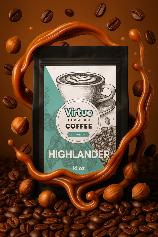 Highlander butterscotch, caramel and hazelnut flavored coffee, 16 oz bag