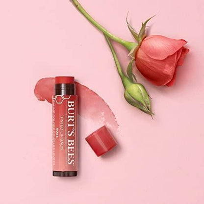 Burts Bees Rose Tinted Lip Balm - Moisturizing Natural Lip Care for Dry, Cracked Lips - Red Lip Tint & Daily Hydration by Beauty Care Bag