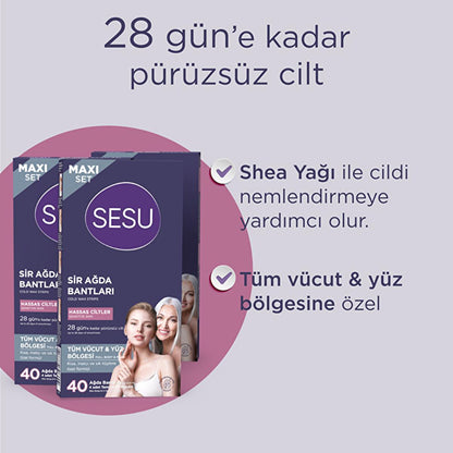 Sesu sensitive skin wax strips set for body and face, 40 count
