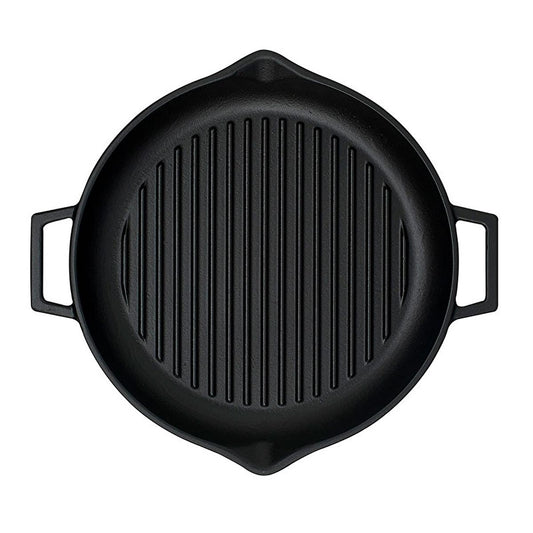 Lava Cast Iron Grill Pan - 30cm Round Enameled Indoor Stovetop Skillet for Perfect Steaks & Even Heating by Beauty Care Bag