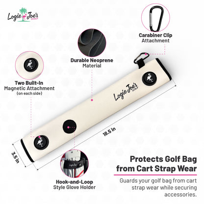 Orange/Pink Magnetic Golf Cart Strap Sleeve | Neoprene Rubber | Dual Accessory Magnets | Glove Holder | Carabiner Bag Attachment | 18.5 x 3.5 in by Logie Joe's Golf