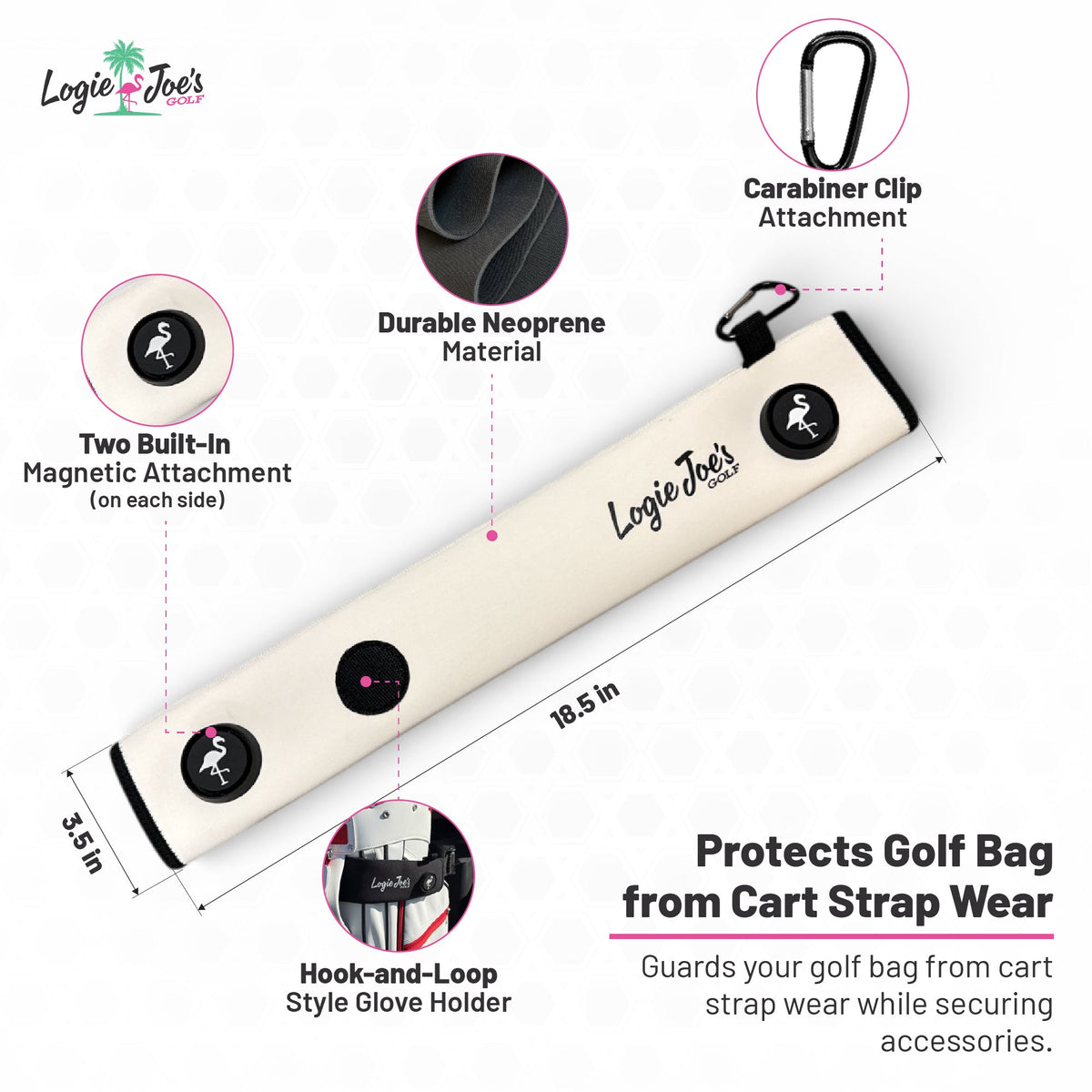 Red/White Magnetic Golf Cart Strap Sleeve | Neoprene Rubber | Dual Accessory Magnets | Glove Holder | Carabiner Bag Attachment | 18.5 x 3.5 in by Logie Joe's Golf