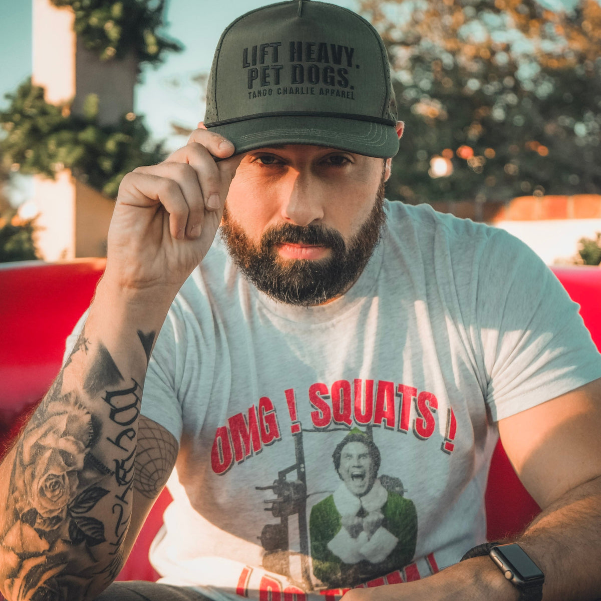 Lift Heavy. Pet Dogs. - Army Snapback Hat by Tango Charlie Apparel