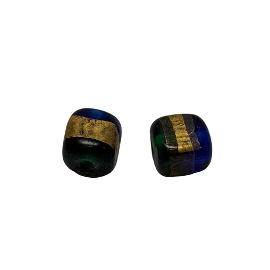 Lampwork Glass Bead with Gold Foil - 10mm Green Blue Clear Handmade Art Glass by Continental Bead Suppliers
