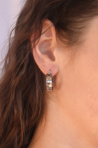 Rose & Clay "All My Love" 22mm hoop earrings with engraved heart pattern, gold or silver