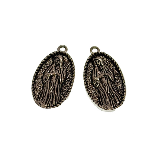 Sterling Silver Our Lady of Guadalupe Religious Charm - 26x13mm Sacred Medal Pendant Sold Individually by Continental Bead Suppliers