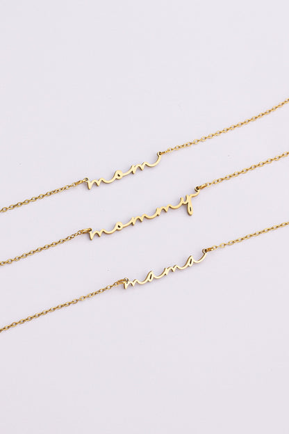 Rose & Clay "Mommy" cursive script name necklace, gold or silver stainless steel