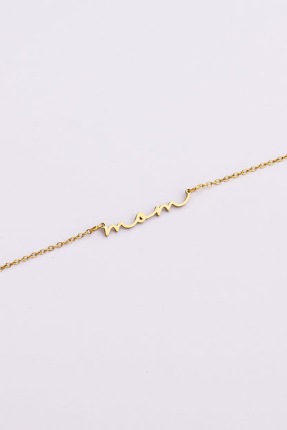 Rose & Clay "Mom" cursive script name necklace, gold or silver stainless steel