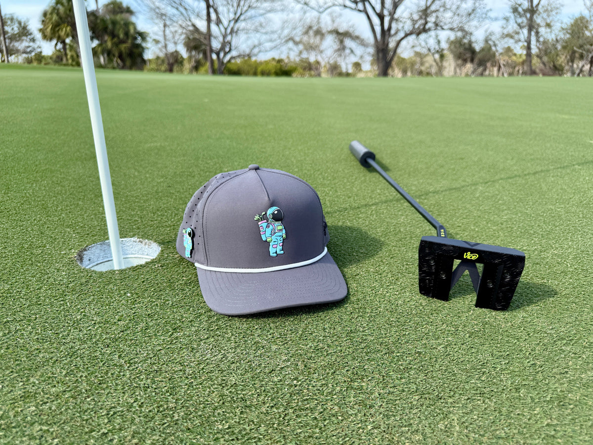 Youth Astronaut Walker Golf Hat | Snapback Cap | Built-in Magnetic Ball Marker Holder + Marker Included | Adjustable Gray | Kids by Logie Joe's Golf