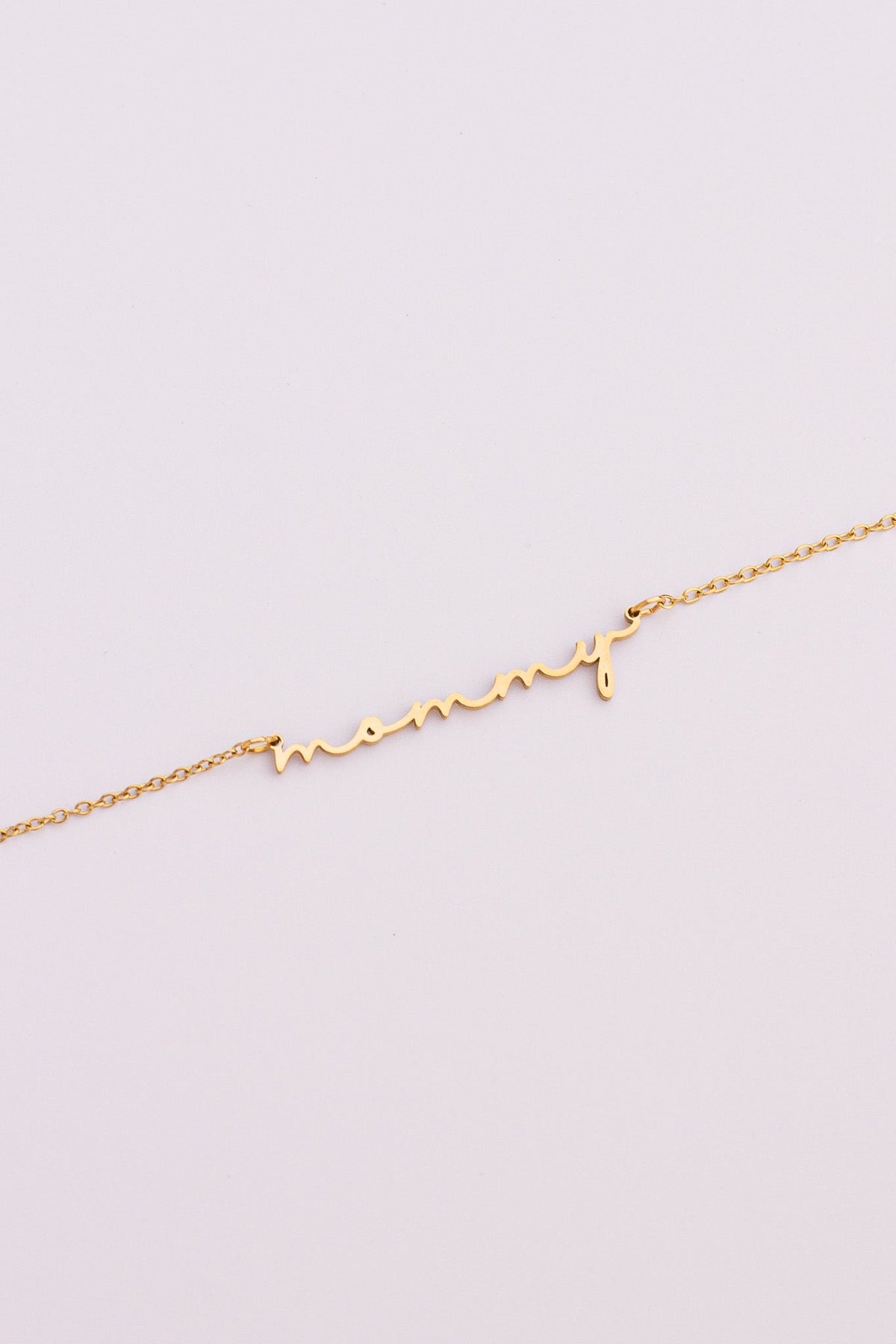 Rose & Clay "Mommy" cursive script name necklace, gold or silver stainless steel