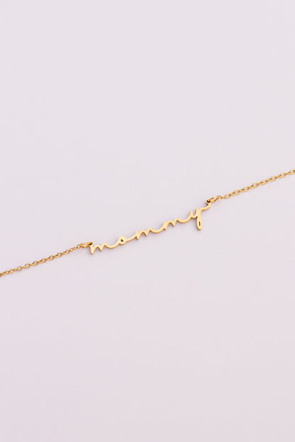 Rose & Clay "Mommy" cursive script name necklace, gold or silver stainless steel