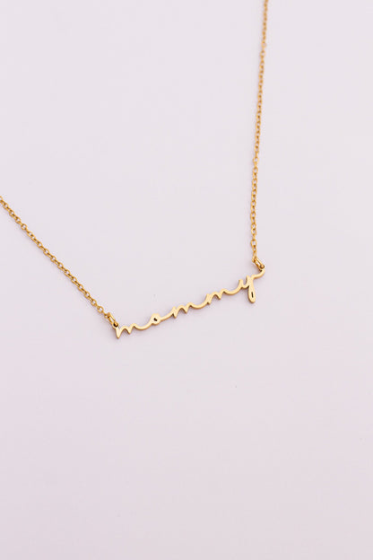 Rose & Clay "Mommy" cursive script name necklace, gold or silver stainless steel