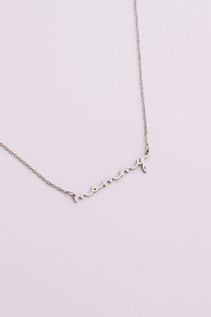 Rose & Clay "Mommy" cursive script name necklace, gold or silver stainless steel