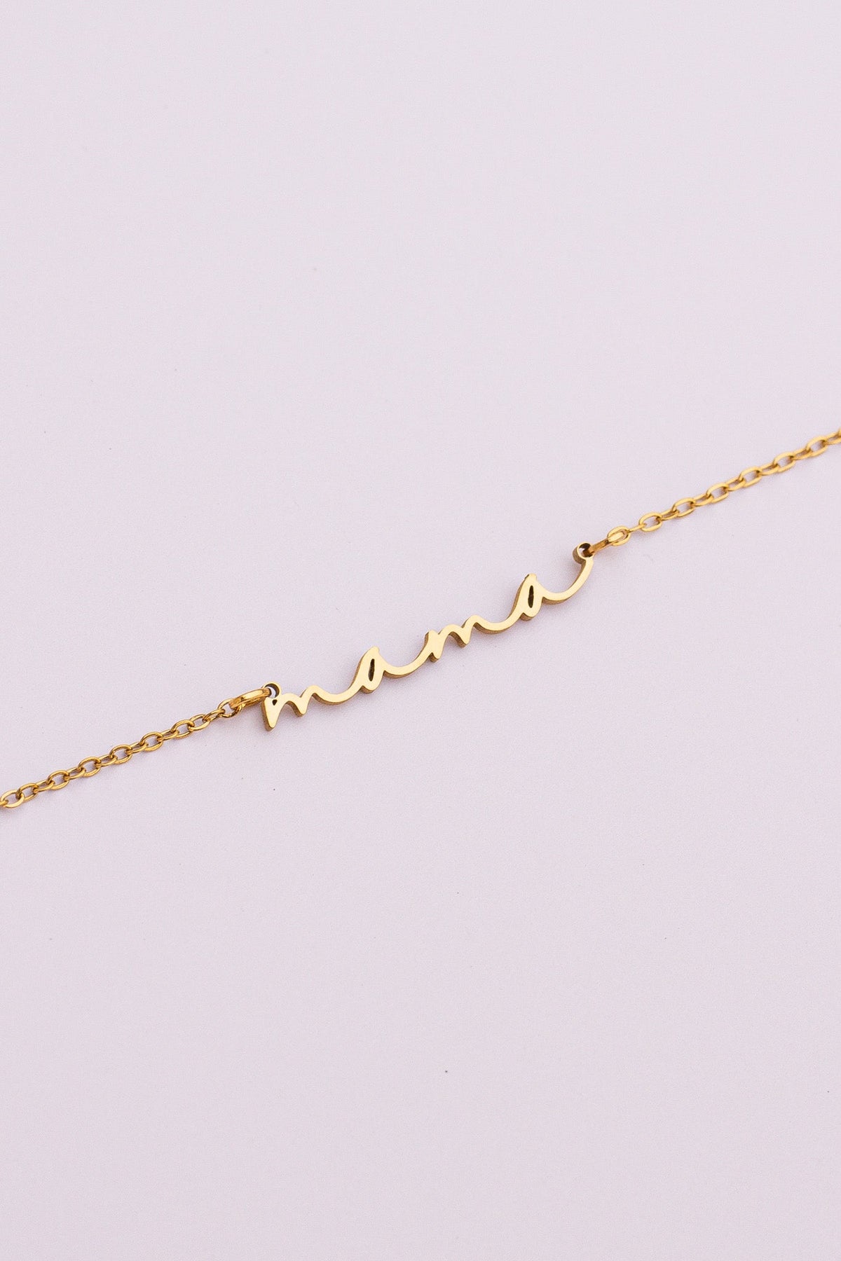 Rose & Clay "Mama" cursive script name necklace, gold or silver stainless steel