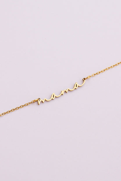 Rose & Clay "Mama" cursive script name necklace, gold or silver stainless steel