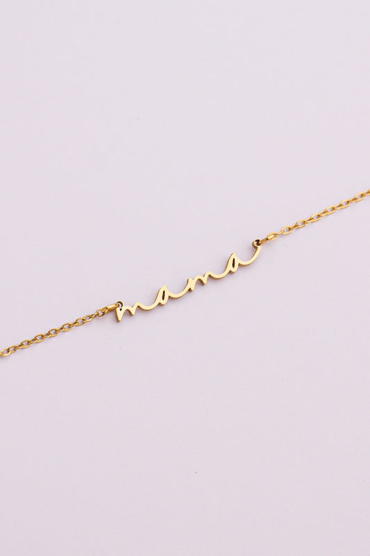 Rose & Clay "Mama" cursive script name necklace, gold or silver stainless steel