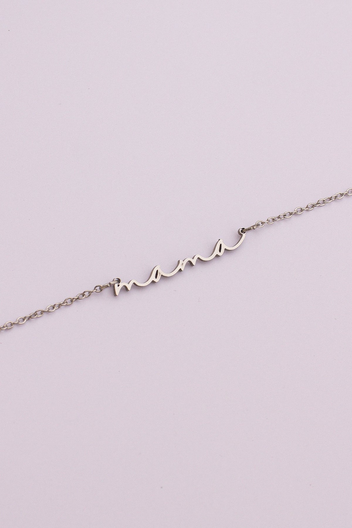 Rose & Clay "Mama" cursive script name necklace, gold or silver stainless steel
