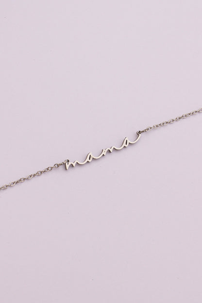 Rose & Clay "Mama" cursive script name necklace, gold or silver stainless steel