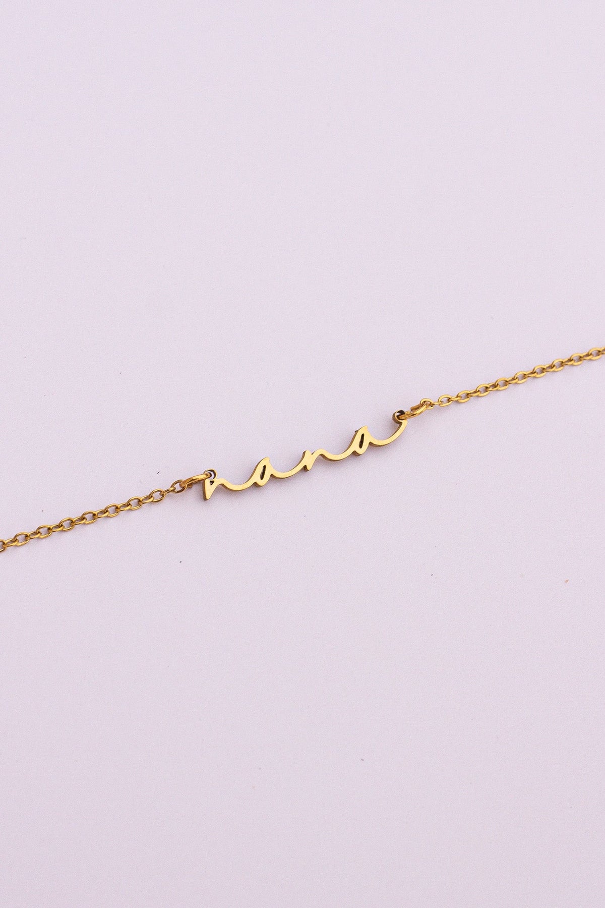 Rose & Clay "Nana" cursive script name necklace, gold or silver stainless steel