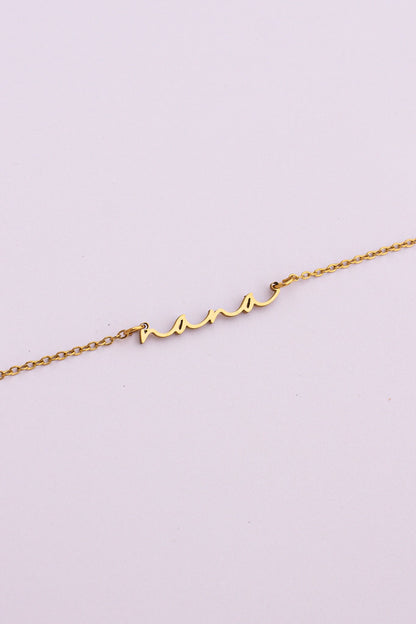 Rose & Clay "Nana" cursive script name necklace, gold or silver stainless steel