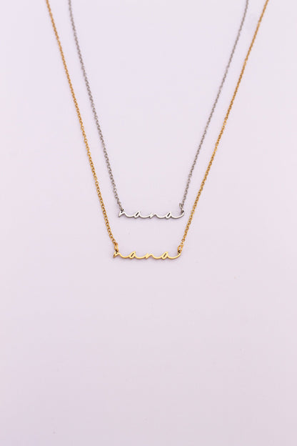 Rose & Clay "Nana" cursive script name necklace, gold or silver stainless steel