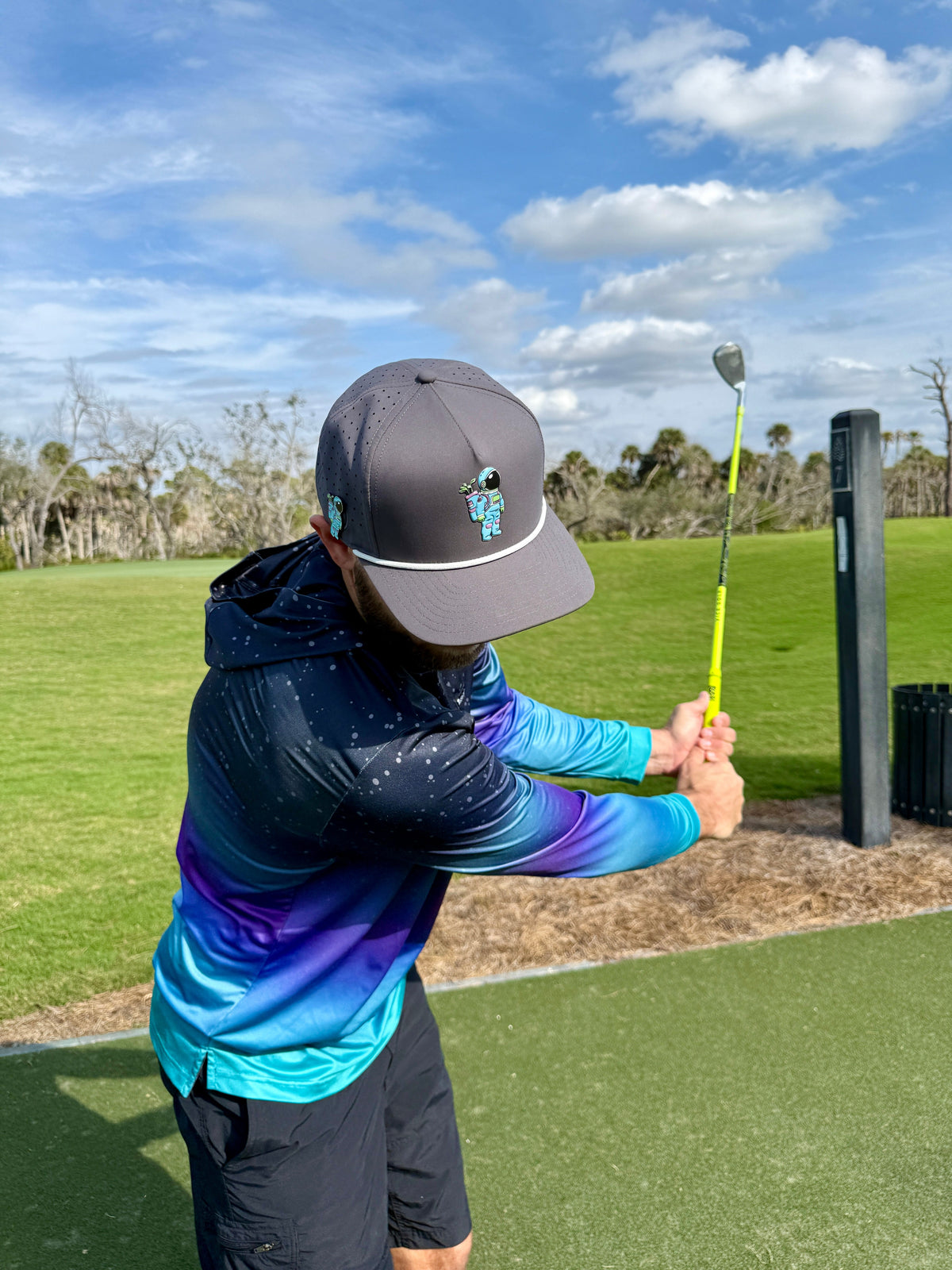 Youth Astronaut Walker Golf Hat | Snapback Cap | Built-in Magnetic Ball Marker Holder + Marker Included | Adjustable Gray | Kids by Logie Joe's Golf