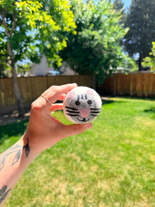 Organic wool dryer balls in Gracie the Cat design
