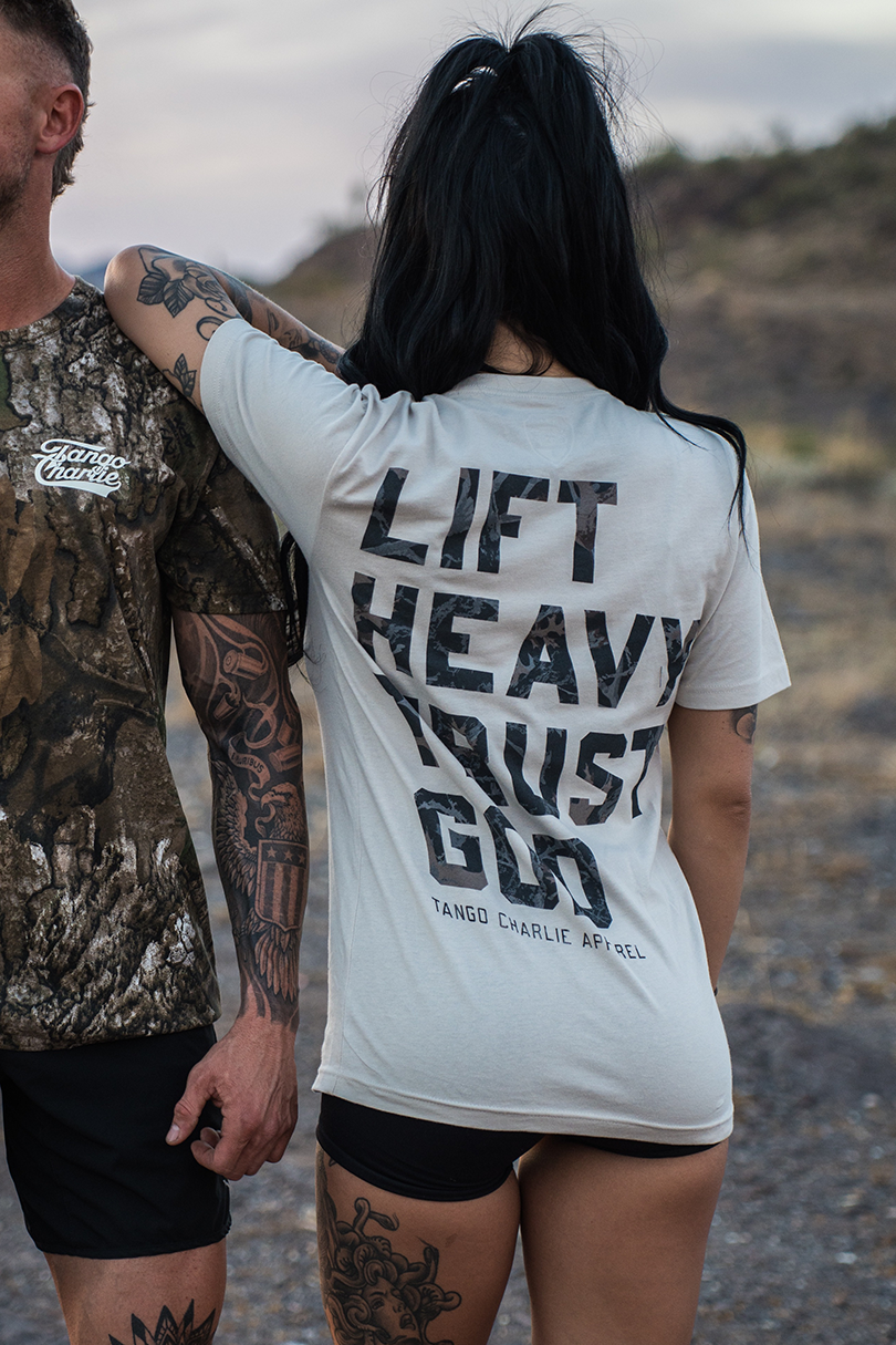 Lift Heavy. Trust God. - Tee by Tango Charlie Apparel