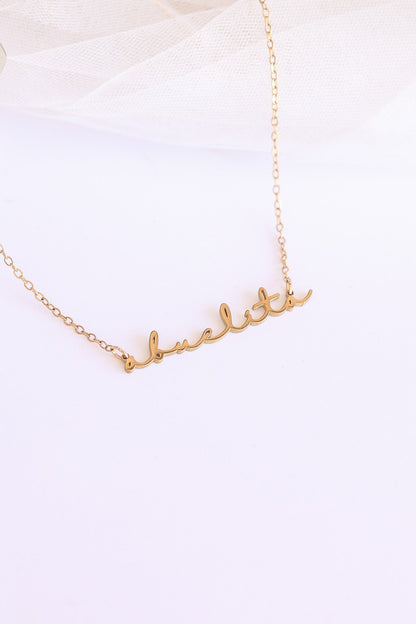 Rose & Clay "Abuelita" cursive script name necklace, gold or silver stainless steel