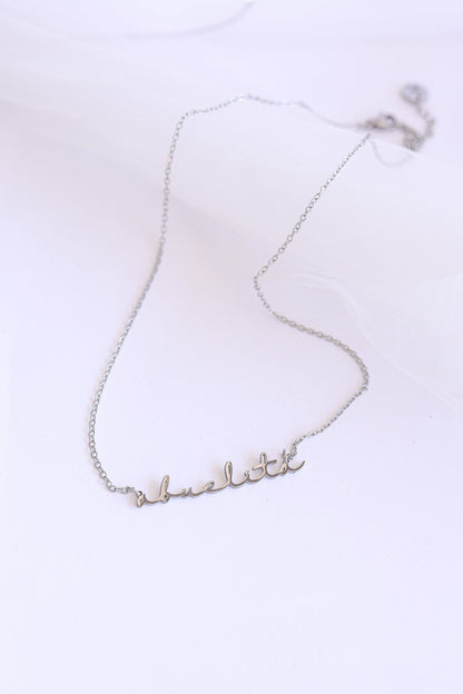 Rose & Clay "Abuelita" cursive script name necklace, gold or silver stainless steel